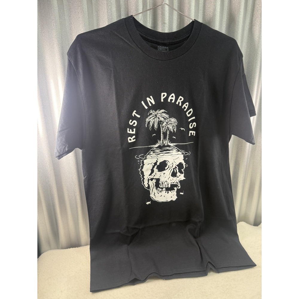 Rest in Paradise Skull T-Shirt Graphic Tee Gothic Palm Tree Brisco Brands Size M